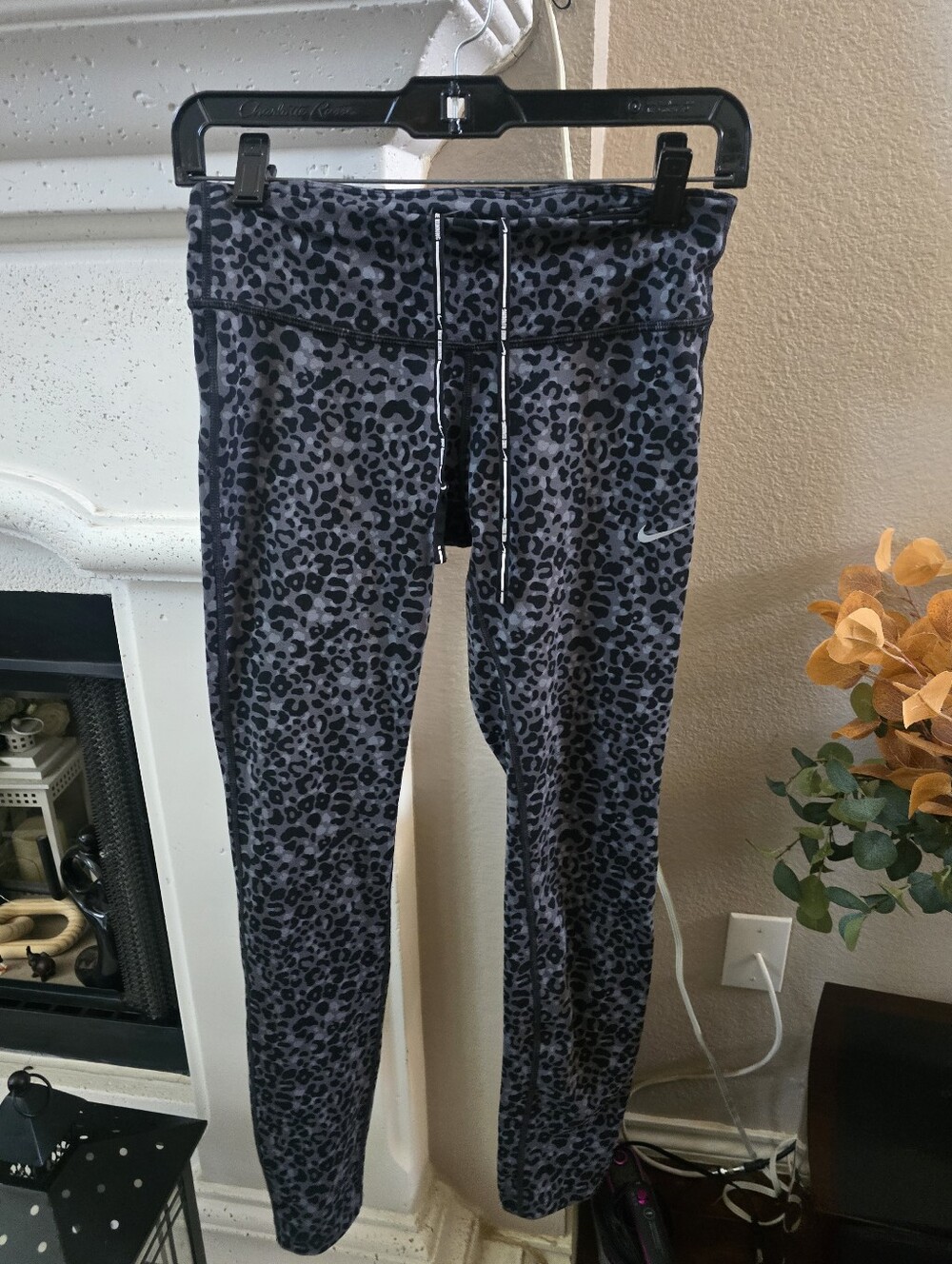 Nike Black and Gray Leopard-Print Leggings Size S Dri-fit